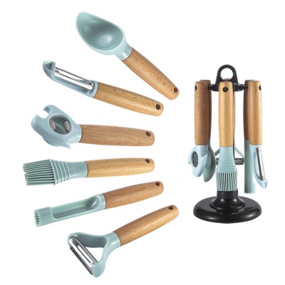 Eco Friendly 6 Pcs Cooking Tools Kitchen Gadgets and Utensil Set with Beech Wood Handle