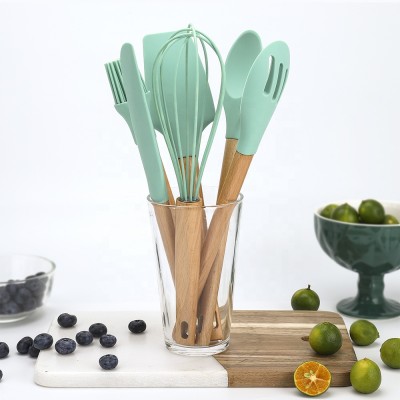 Custom 6 Piece Kitchen Silicone Baking Spatula Set Wooden Cooking Utensils Set