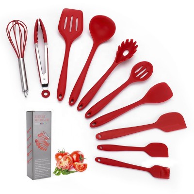 10 Pcs Red Silicone Spatula Set Kitchen Accessories Utensils Heat Resistant Cooking Utensil Set