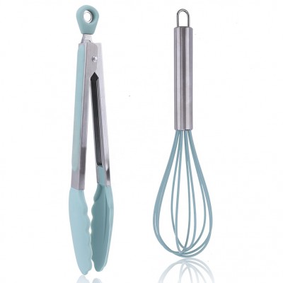 Silicone Cooking Tools 10" Whisk And Tong Kitchenware Set Stainless Steel Utensil Set